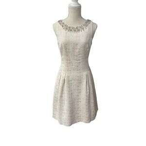Vince Camuto Beige Gold Embellished Collar A-Line Cocktail Dress size 10 New